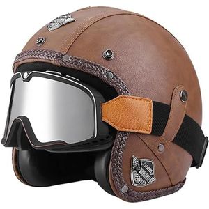3/4 Half Helm Open Gezicht Motorfiets Half Helm Retro Motorhelm Jet Helm met Bril Retro Cruiser Chopper Scooter Open Gezicht Helm DOT/ECE Goedgekeurd I,XL=61-62cm