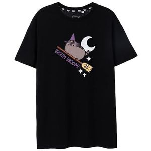 Pusheen Zwart T-shirt met korte mouwen voor dames | Bezem Bezem Halloween | Purr-fectly Witchy Fun | Pusheen De Kat