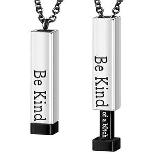 Be Kind...Of A Bich Verborgen boodschap ketting Be Kind of ab Verborgen ketting 3D-gravure verticale staafketting roestvrij staal Wees vriendelijk ketting for vrouwen (Color : Square-Black)