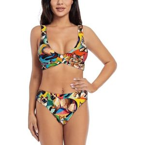 Zelinge Bikinisets met hoge taille voor dames, 2-delig, zwempak met twist aan de voorkant, S-2XL, Katten Multicolor, S