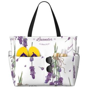 HDTVTV Lavendel op vintage kleurrijke Provence, grote strandtas schoudertas voor vrouwen - Tote tas handtas met handgrepen, zoals afgebeeld, Eén maat