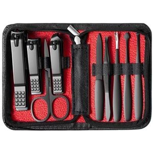 Manicureset, nagelknipperset, Nagelknipperset for manicure en pedicure, 9 stuks, veelkleurig(Red)