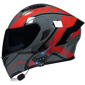 Motorhelm Modulaire Full Face Flip Up Geïntegreerde Bluetooth Helm ECE Goedgekeurde Motocross Racing Motorhelm voor Volwassenen Mannen Vrouwen Dual Visor Helm,2,L