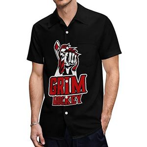Grim Skull Hockey Heren Hawaiiaanse Shirts Korte Mouw Casual Shirt Button Down Vakantie Strand Shirts 5XL