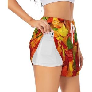 YJxoZH Leaf Print Atletische Yoga Shorts Hoge Taille Running Shorts Workout Gym Casual Shorts, Wit, XL