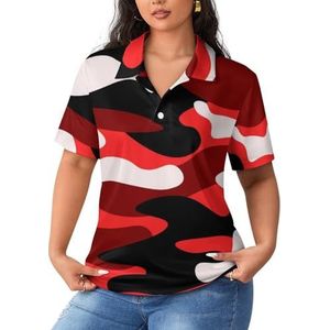 Rode Camouflage Vrouwen Sport Shirt Korte Mouw Tee Golf Shirts Tops Met Knoppen Workout Blouses