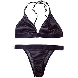 Awake Lingerie Elegante Sexy Ondergoed Set voor Vrouwen, Satijn Bralette en Transparante Bikini Zijdeachtige Criss Cross Bra Draad Gratis Niet Gewatteerde - zwart - L