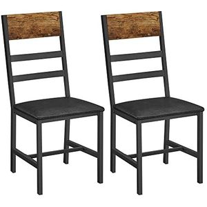 VASAGLE eetkamerstoelen, keukenstoelen Set van 2, stoelen voor eetkamer, gestoffeerde zitting, stalen frame, ergonomisch ontwerp, voor woonkamer, eetkamer, rustiek bruin en zwart LDC095B01