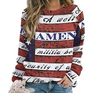 2nd Amendement Merk Vintage Amerikaanse Vlag Nieuwigheid Sweatshirt Voor Vrouwen Crewneck Top Lange Mouw Trui Casual Grappig