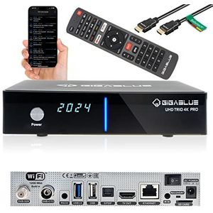 GigaBlue UHD Trio 4K Box SAT-receiver DVB-S2x DVB-C2 DVB-T2 tuner met harde schijf incl. Babotech WLAN Stick [2160p, PVR, HDMI, SD-kaartsleuf] - zwart (zonder harde schijf)