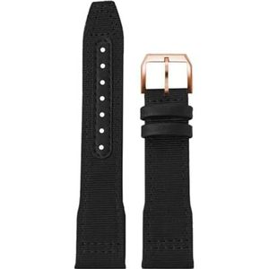 For IWC Nylon Horlogeband for Grote Piloot for Kleine Prins for Mark 18 Nylon Canvas Koeienhuid Heren Horlogeband 20 21 22mm Groene Armband (Color : Black Rose gold pin, Size : 22mm)