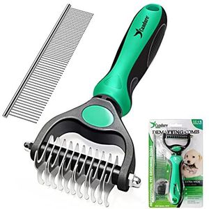 Candure Ontmattingskam voor hond en kat, Huisdierverzorging Hark en borstels voor kleine en middelgrote honden 11+6 dubbelzijdige mesverwijderaar verwijdert knopen, ondervacht, matten en verward haar (Groen)