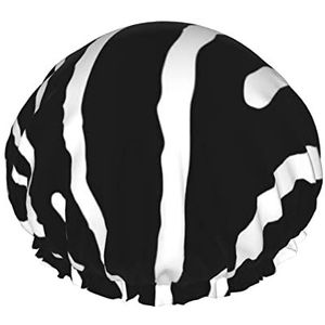 Zwarte Zebra Print Douche Cap,Nachtmutsje Dubbellaags Waterdichte Elastische Badmuts Herbruikbare Badmuts