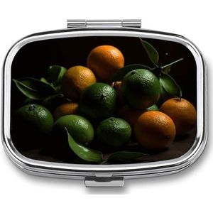 Groene en gele sinaasappels pillendoosje schattig vierkant pillendoosje draagbare geneeskunde tablet vitaminehouder organizer voor portemonnee zak
