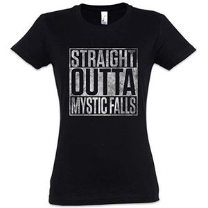 Urban Backwoods Straight Outta Mystic Falls Dames T-Shirt Zwart Maat L