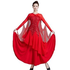 FZHQNZJF Wals Dansjurken voor Vrouwen Verfijnd Balzaal Danskostuums Pailletten Tango Foxtrot Prestatie Dansen Uitrusten Ademend Flamenco Partij Rok,Rood,3XL