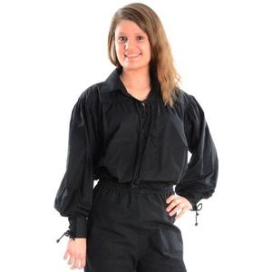HEMAD Middeleeuwse blouse met kraag - vetersluiting - piratenblouse - puur katoen - Zwart L