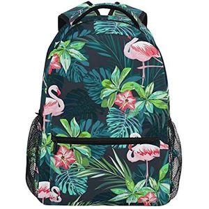 Roze Flamingo Groene Bomen School Rugzak voor Meisjes Jongens Middelbare School Stijlvol Ontwerp Student Tassen Boekentassen, Patroon, 11.5×8×16In