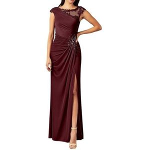 Dames chiffon moeder van de bruid jurk met zakken avondgalajurken cocktailjurk grote maten, Bordeaux, 32