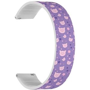 RYANUKA Solo Loop band compatibel met Ticwatch Pro 3 Ultra GPS/Pro 3 GPS/Pro 4G LTE / E2 / S2 (Pig Purple Star) Quick-Release 22 mm rekbare siliconen band band accessoire, Siliconen, Geen edelsteen