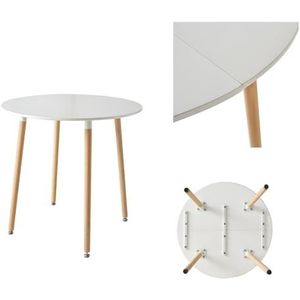 BenyLed Moderne eettafel met poten van beukenhout; keukentafel in Scandinavische stijl voor de eetkamer; ronde tafel voor thuiskantoor, wit (80 x 80 x 75 cm)