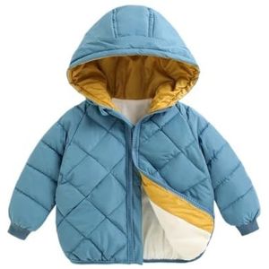 Kinderdonsjack Ultrazachte geïsoleerde jassen Kinderen Warme winterkleding Jongens Meisjes Lichtgewicht gewatteerde bovenkleding Winddichte capuchon Winterjassen Jas for jongens en meisjes(Blue,4T)