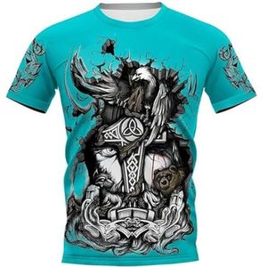 Nordic Odin Raven Korte Mouwen, Unisex Zomer 3D Vegvisir Print Viking Yggdrasil Casual Harajuku Sport-T-shirt, Pagan Beach Party Ademende Top (Color : Crow E, Size : XS)