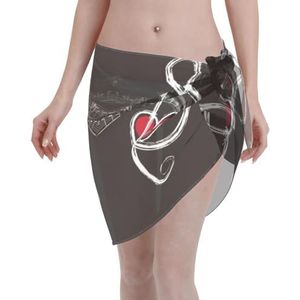 Muzieksymbolen liefdesprint, elegante strandwrap, bikini cover-up, badkleding jurk, voor vrouwen, perfect voor zwembad en resort, zwart, Zwart, one size
