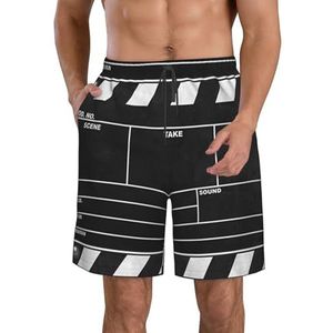PHTZEZFC Klassieke Movie Clapboard zwarte print heren strandshorts zomer shorts met sneldrogende technologie, lichtgewicht en casual, Wit, XL