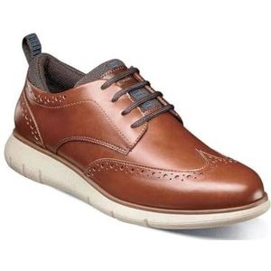 Nunn Bush Men's Stance Wingtip Oxford Brogue Detail Lightweight Comfortable Lace Up, Cognac, 11.5