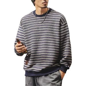 Anybird Heren gestreepte print sweatshirts met ronde hals, lange mouwen, preppy shirts, modieus herfst pullover tops,Blauw,3XL
