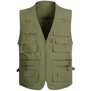 Mannen Mouwloze Baggy Jas Met Veel Zakken Zomer Regular Fit Multi Pocket Fotograaf Vest Vest, Leger EN8, XL