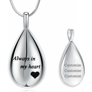 Minicremation Urn Kettingen voor As Gesneden Altijd in mijn hart Teardrop Keepsake As Ketting Urn Hanger Crematie Memorial Sieraden, Roestvrij staal, Zirkoon Diamant Barnsteen