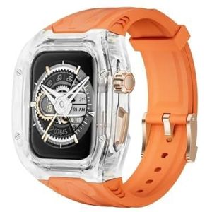 INSTR Luxe doorzichtige behuizing + TPU-band voor Apple Watch Series 9 8 7 45 mm horlogeband met roestvrijstalen gesp Mod Kit voor IWatch 6 5 4 Se 44 ​​mm DIY-modificatie(Color:Orange Transparent,Size