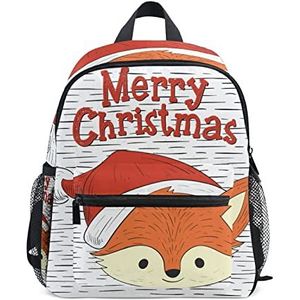 Kerst Fox Wit Zwart Oranje Peuter Rugzak Boekentas Mini Schoudertas voor 1-6 Jaar Reizen Jongens Meisjes Kinderen met Borstband Clip Fluitje