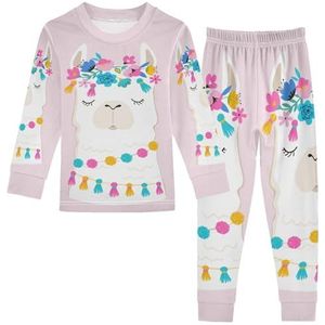 YOUJUNER Kinderpyjama set schattige alpaca lama print katoen nachtkleding loungewear set nachtkleding lange mouwen thuis pyjama outfits voor unisex meisjes jongens, Meerkleurig, 6 jaar