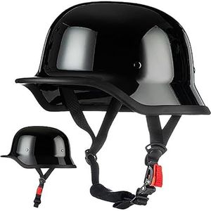 Duitse Motorfiets Half-Shell Helm, ECE-Goedgekeurde Retro Half-Shell Helm, Jethelm Met Vizier, Snelsluiting Voor Cruiser, Chopper, Biker, Bromfiets C,M/(57~58cm)