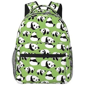 DOFFO Reisrugzak met groene achtergrond, panda-print, licht, casual, laptopdagrugzak, schattige wandelrugzak, tas voor dames en heren, zwart, eenheidsmaat, zwart, Eén maat