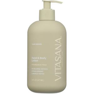 Vitasana Hand & Body Lotion, plantaardig, verrijkt met colloïdale haarmassa. EEC goedgekeurd, hypoallergeen, dierproefvrij, ongeparfumeerd, 16 fl oz