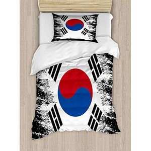 ABAKUHAUS Koreaanse vlag Dekbedovertrekset, land, Decoratieve delige Bedset met siersloop, 130 x 200 cm - 70 x 50 cm, Khaki Caramel