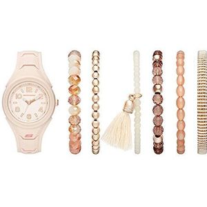 Skechers Vrouwen Analoge Quartz Siliconen of Leer Casual Sport Horloge, Roze Armband Set, Quartz Horloge