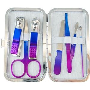 Manicureset, 7/15/18-delig, pedicureset, nagelset, nagelknippers, gepolijst roestvrij staal, nageletui voor nagelverzorging, beauty, thuis en op reis (blauw 7-delig)