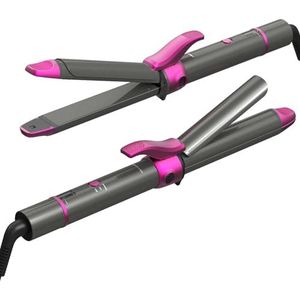 Krultang en stijltang, 2-in-1, nano-titanium coating, krultang met lcd-display, 27 instelbare temperaturen, 100-230 °C, krullen en gladmaken (grijs)