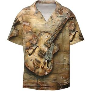 OdDdot Mooie gitaarprint herenoverhemden atletisch slim fit korte mouw casual zakelijk overhemd met knopen, Zwart, XXL