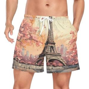 Europese Stijl Eiffeltoren Heren Zwembroek Shorts Sneldrogend met Zakken, Leuke mode, XXL