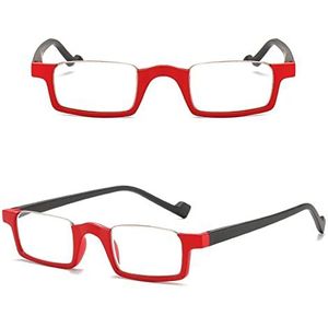 4-pack Leesbril, PC Half Frame Blauw Licht Blokkeren Leesbrillen Met Vierkante HD Lens En Veerscharnieren, Lichtgewicht Modieuze Verstelbare Leesbril Voor Mannen En Vrouwen,Red-2.0X