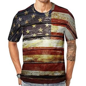 Amerikaanse houten vlag heren korte mouw grafisch T-shirt ronde hals print casual T-shirt tops S