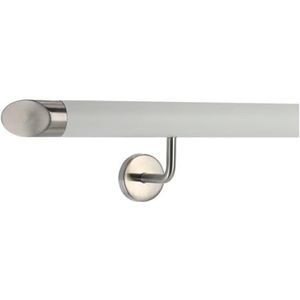 TIBU Leuning wit 30-600cm roestvrijstalen trapleuning met schuine leuninghouder, lengte 460 cm met 5 houders en schuin eindstuk