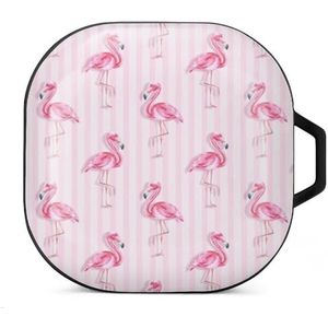 Tropische flamingo en roze strepen oordopjes hoesje compatibel met Samsung hard shell beschermhoes zwart-stijl