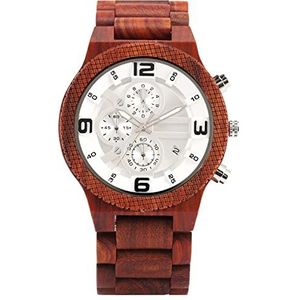 Handgemaakt Heren chronograaf houten horloge mannen volledige houten verstelbare rode hout horloge sport horloges Huwelijksgeschenken (Color : White dial)